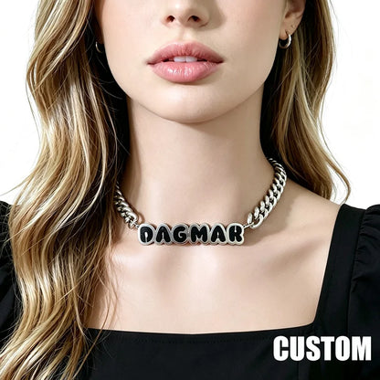 Customized Stainless Steel Painting  Color Name Necklace With 1.2CM Stainless Steel Cuban Chain  for Men /Women Hip Hop Jewelry