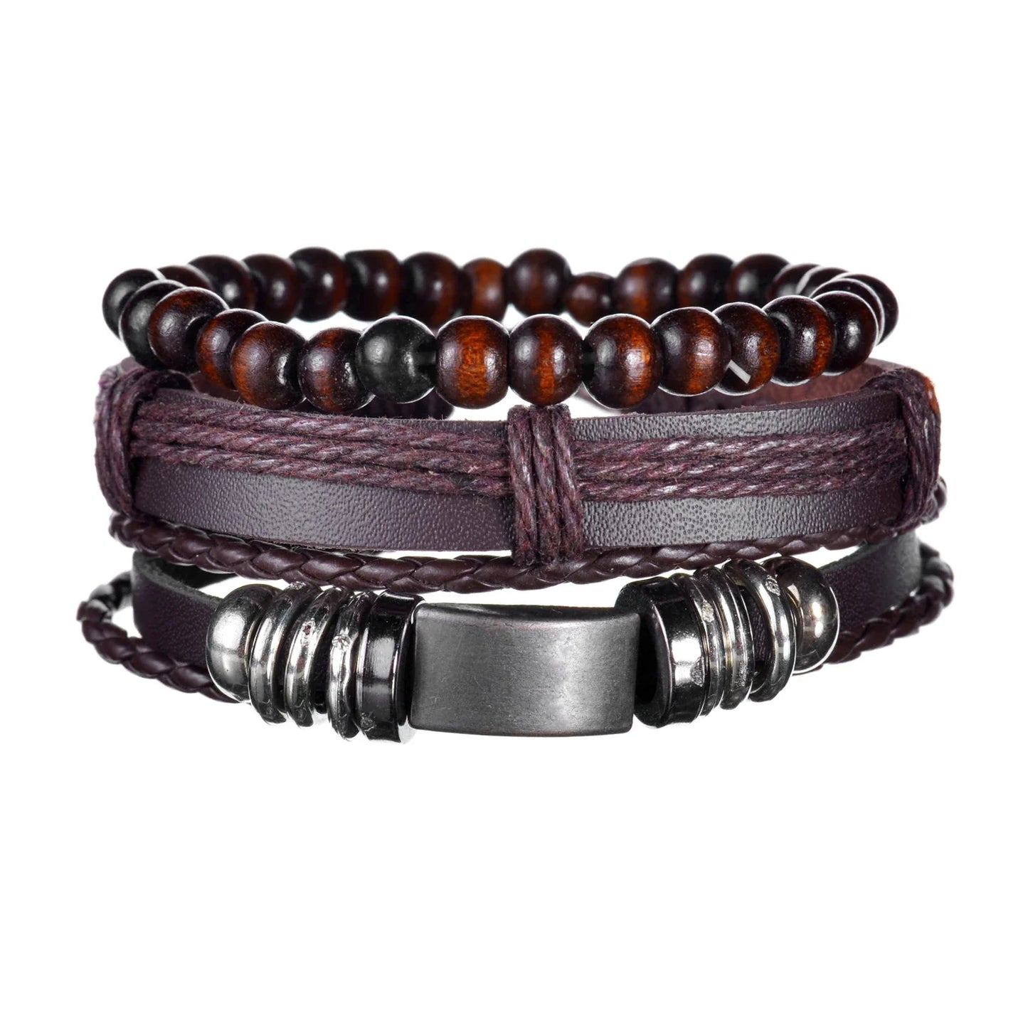 New Trendy Retro 4pcs/Set Bracelets & Bangles Men's Multilayer Black Leather Jewelry Charm Pulseiras Boyfriend Wristband