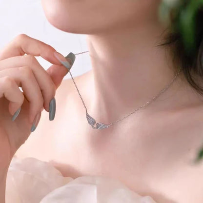 FTCY 1PC Angel Wing Necklace For Women Gold Color Angle's Wings Fashion Cubic Zirconia Necklace Titanium Steel Clavicle Chain