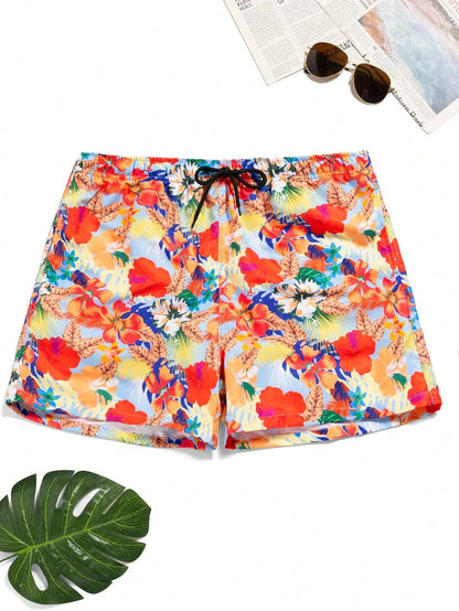 Men's High-Tech 3D Printed Aloha Shorts - Realistic Jungle Foliage & Exotic Hibiscus Designs for Poolside & Streetwear
