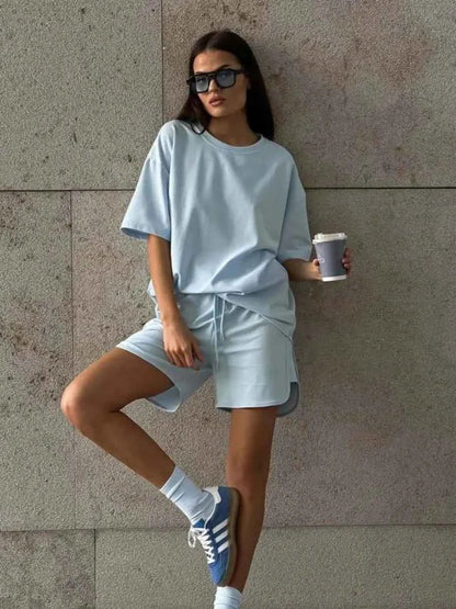 Women's Cotton Two-Piece Short Set Tracksuit