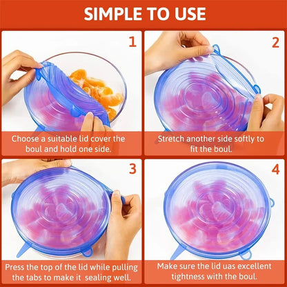 6pcs Food Grade Silicone Preservation Cover Reusable Airtight Food