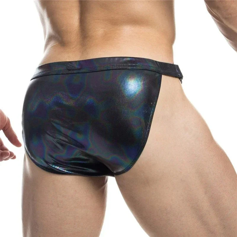 Sexy Briefs Men's Faux Leather  Male Bikini Gay Men Underwear Brief Gay Sissy Bulge Pouch Panties PU Patent Leather Underpants