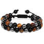 Men Triple Protection Stone Bead Bracelet Double Layers Tiger Eye Hematite Obsidian Rope Wrap Bracelet Handmade Jewelry Gift