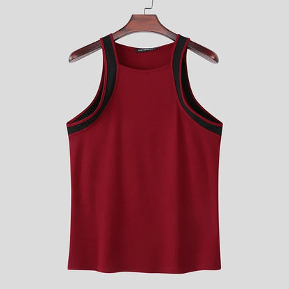 Men’s Patchwork Knit Tank Top Streetwear