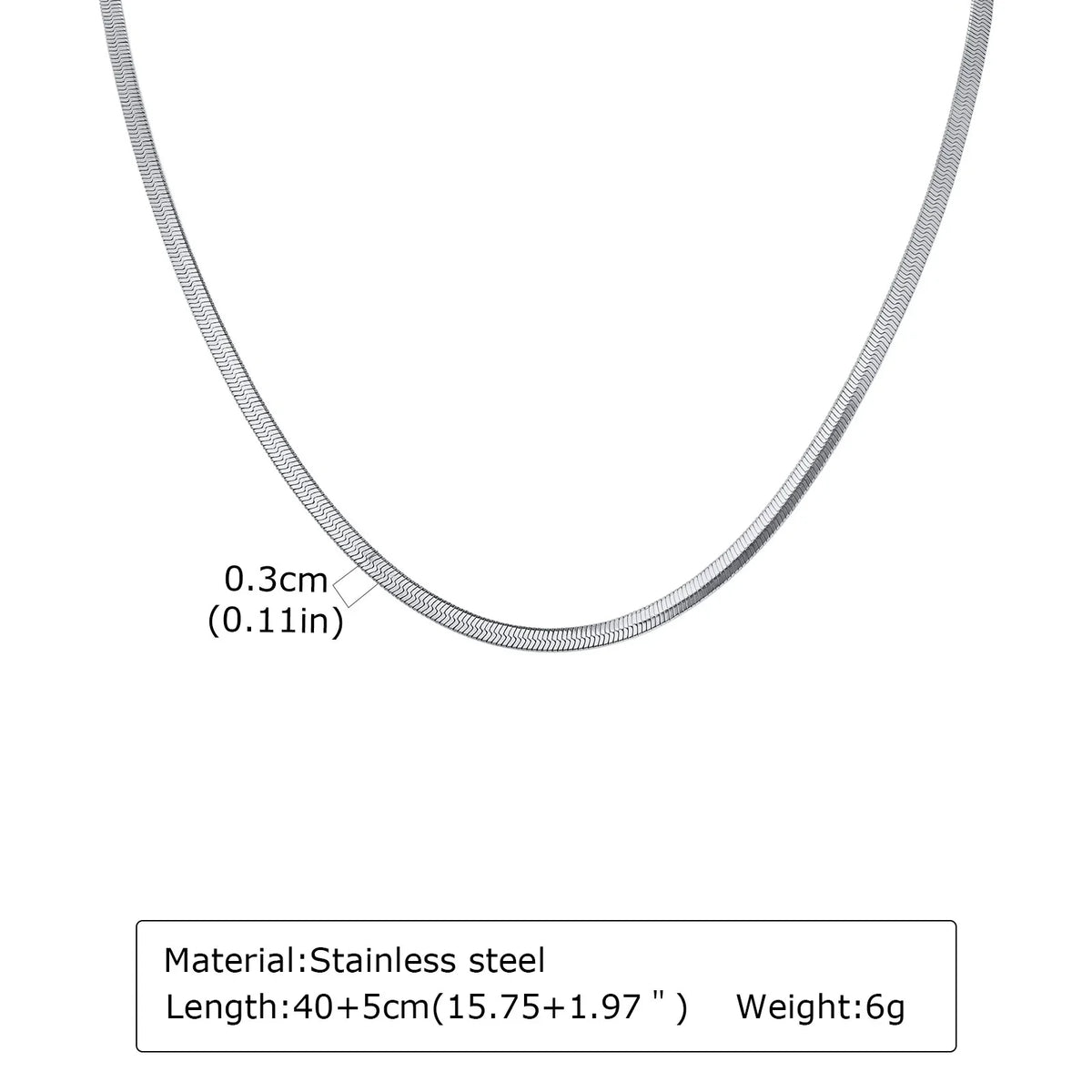 Stainless Steel Snake Chain Necklace for Women Men, Silver Color Herringbone Choker Flat Neck Chain 40-60cm Summer Jewelry