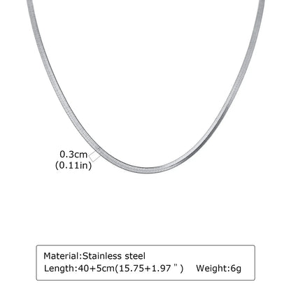 Stainless Steel Snake Chain Necklace for Women Men, Silver Color Herringbone Choker Flat Neck Chain 40-60cm Summer Jewelry