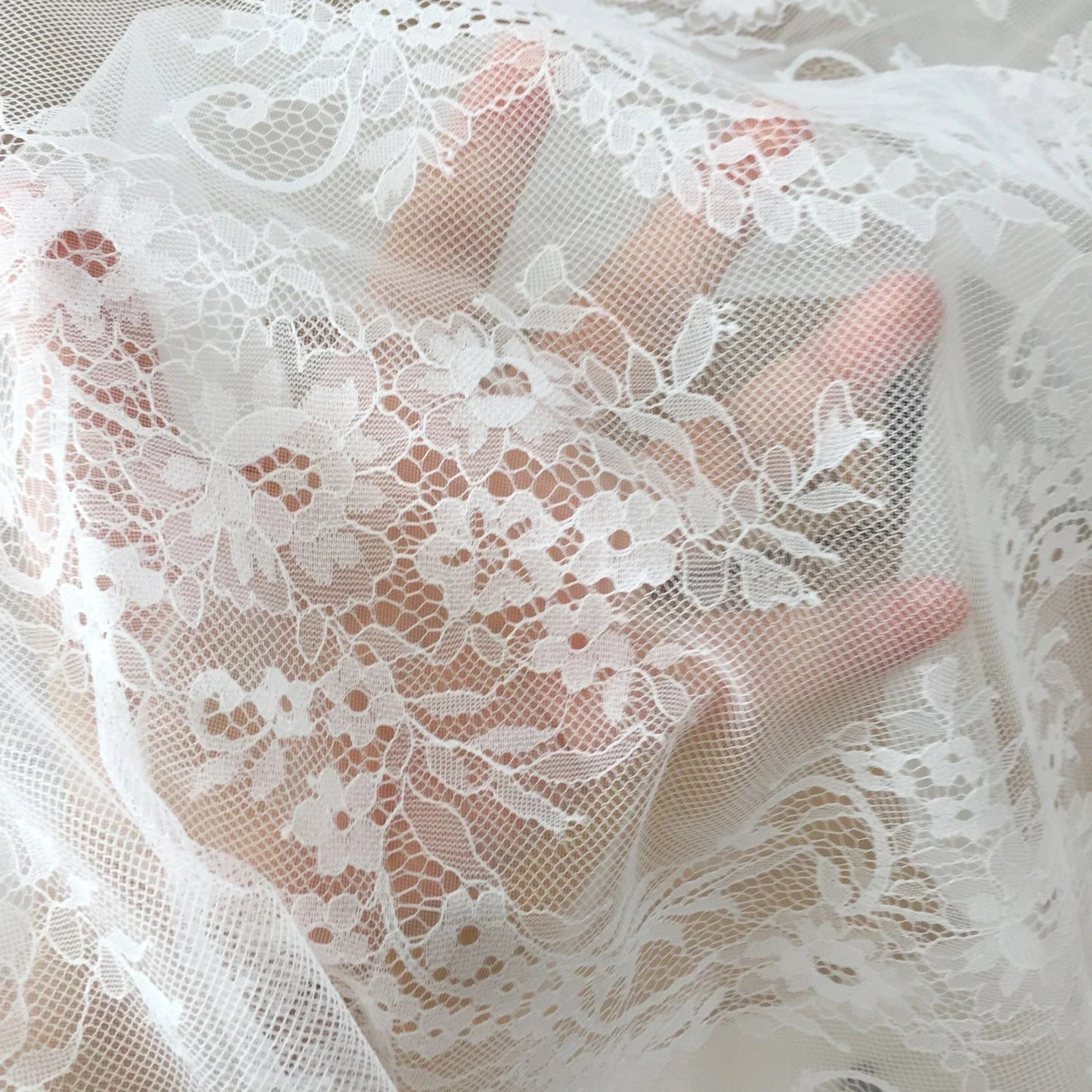 3Meters/lot Off White French Chantilly Lace Fabric , Eyelash Embroidery Lace Craft Bridal Veil Lace Accessory 150cm Width
