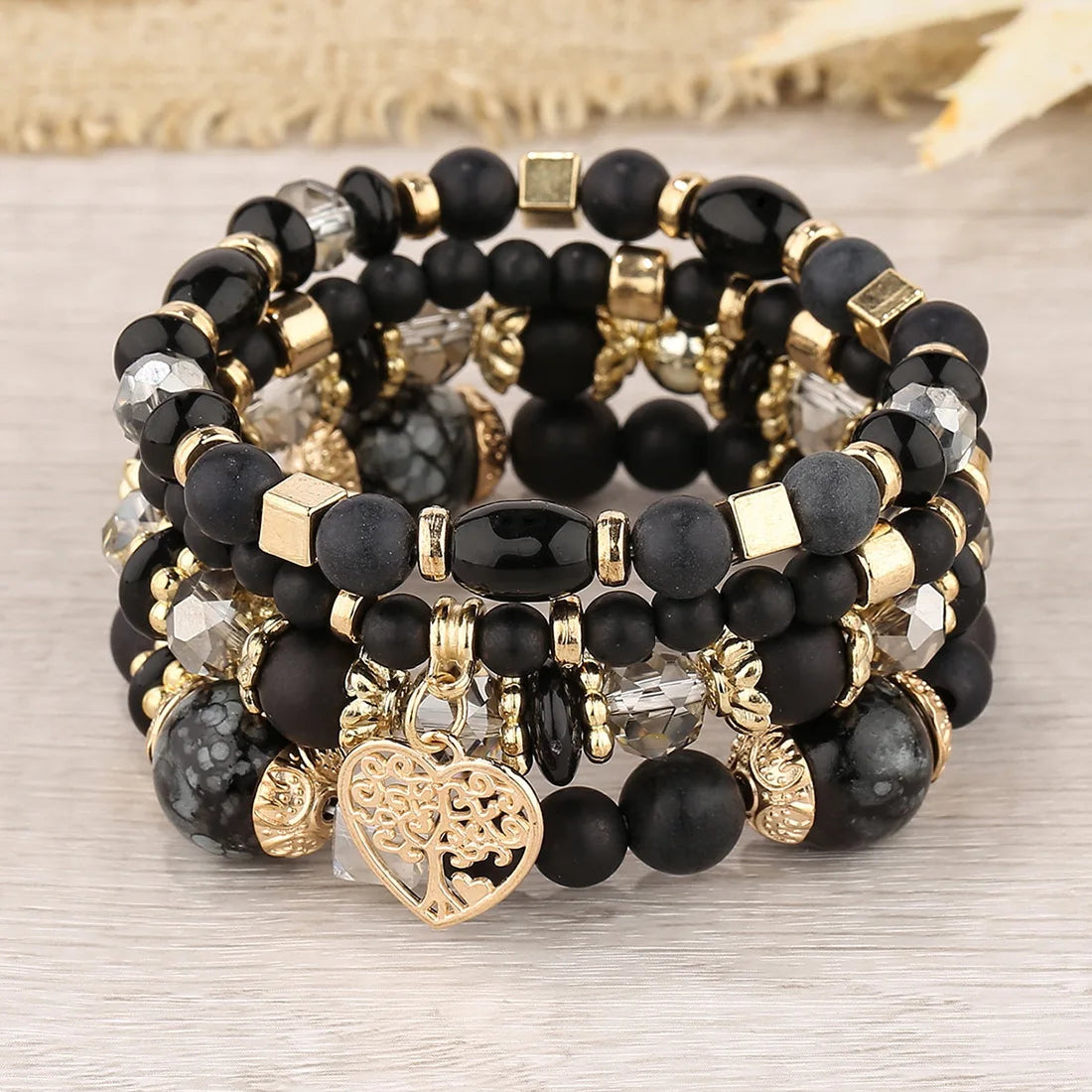 DIEZI Ethnic Bohemian Multicolor Crystal Beads Strand Bracelets Women Men Heart Tree Of Life Charm Bracelet Pulseira Feminina