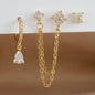3PCS Set Stainless Steel Crystal CZ Butterfly Ear Stud Earring Gold