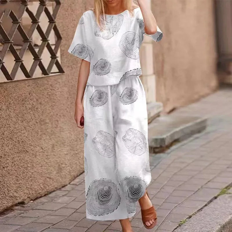 Autumn New Women's Fashion Printed Cotton Linen Plant Flower Three