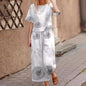 Autumn New Women's Fashion Printed Cotton Linen Plant Flower Three
