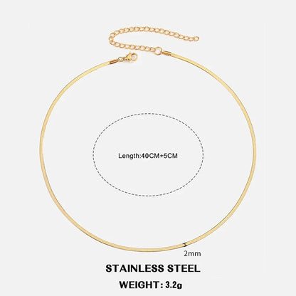 Hot Classic Unisex Flat Snake Chain Choker Necklace For Women Stainless Steel Herringbone Gold Silver Color Fashion Jewelry Gift