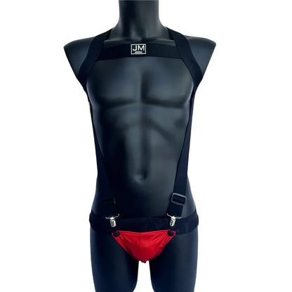 Sets Men Bodysuit Suspender Jumpsuits Nylon Jock Strap Harness Gay Underwear Jockstrap Laser Faux Leather Removable Penis Pouch