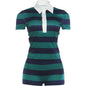 Striped Patchwork 2-Piece Lapel Shirt & Shorts