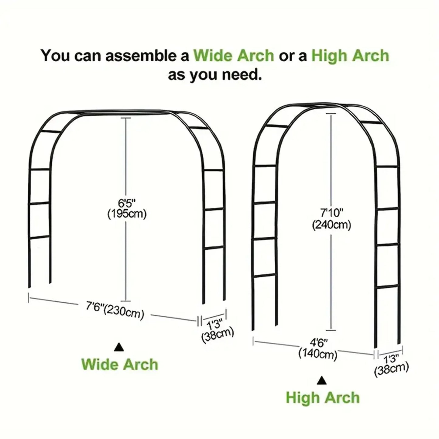 The (black) metal garden wedding arch can be freely assembled, suitable for various climbing plant parties, decorating pavilions