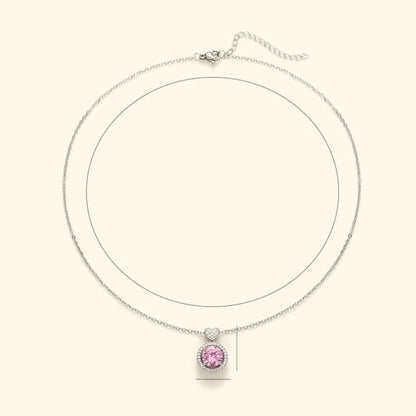 Huitan Romantic Pink Cubic Zirconia Pendant Necklace for Women Engagement Wedding Party Luxury Trendy Neck Accessories Jewelry