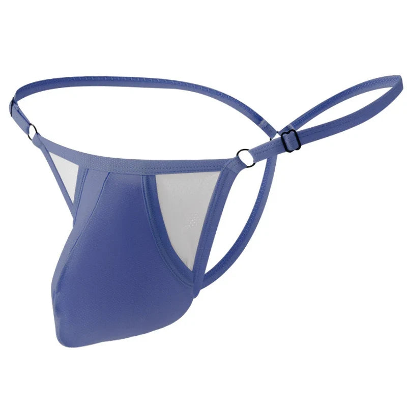 Sexy Men's Underwear Ice Silk Mesh Pouch Thin See-Through Underpants Jockstrap T Pants Elastic Waist Adjustable Thong