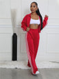 Fashion Splicing Striped Zipper Sports Suit Women'S Spring Autumn Thick Hoodie Casual Loose Wide Leg Trousers 2 Piece Set Female