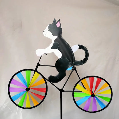 Three-dimensional Cartoon Animal Riding Windmill Cartoon Modelling Standing Pole Bicycle Wind Spinners Wind Spinners Lawn
