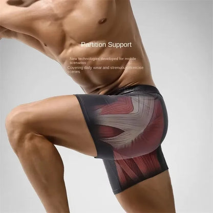 Men's Long Boxer Underwear Man Sexy U Convex Mesh Breathable Panties Extended Wear-Resistant Legs Men Boxershorts Plus Size 6XL