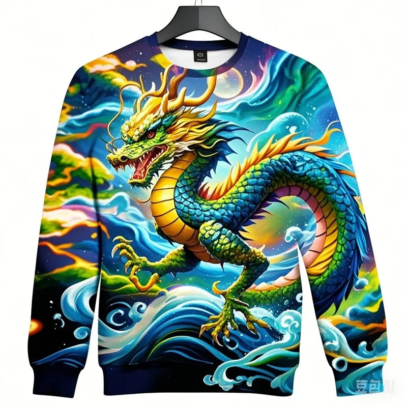 Full Print Chinese Dragon Graphic Sweatshirts For Men Women Long Sleeve Casual Round Neck Hoodie Streetwear Mens Sport Tracksuit