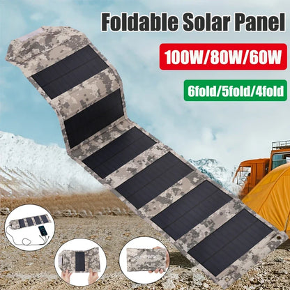 100w/80w/60w Foldable Solar Panel 5V USB Portable Folding Bag for Cell