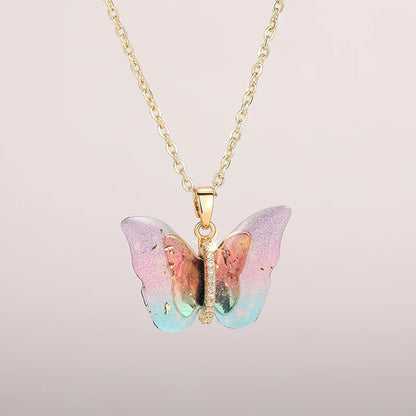 Huitan Aesthetic Butterfly Pendant Necklace for Women Silver Color/Gold Color Inlaid Shiny CZ Fashion Party Accessories Jewelry