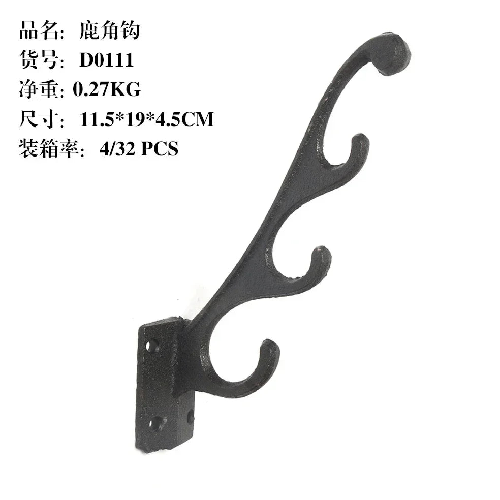 Animal Shape Ironwork Metal Hooks Clothes Hat Key Retro Style Originality Wall Hooks Villa Courtyard Wall Mounted Decorate home