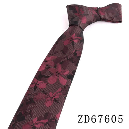 NEW 8cm Wide Tie For Man Jacquard Necktie Luxury Flower Business Neck Tie Suit Cravat Dark Red Ties For Wedding Party Men Gift