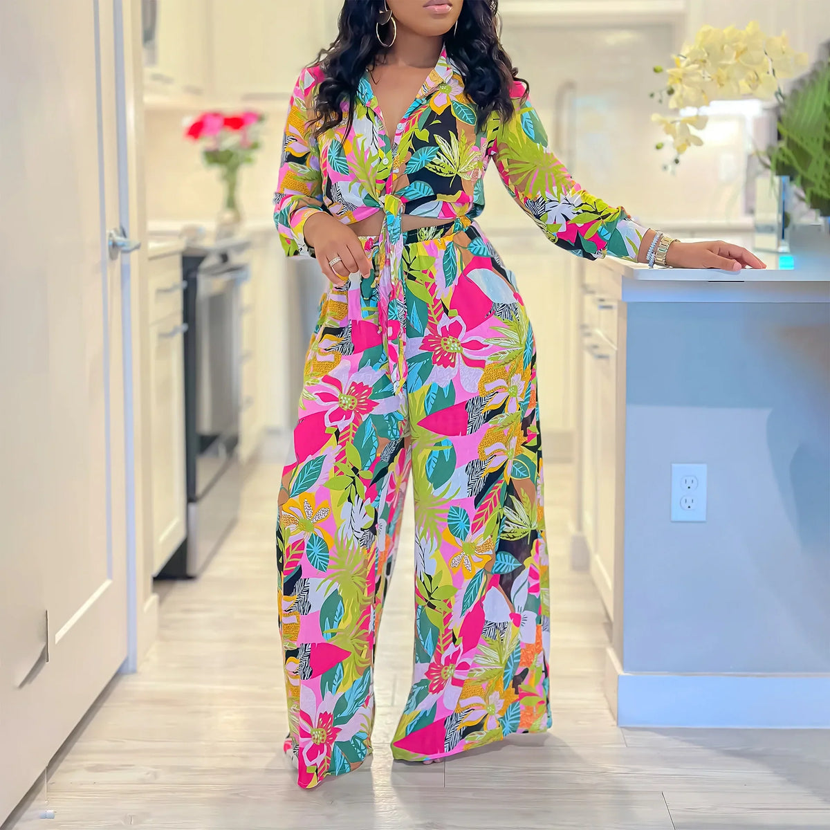 Spring Summer New Long Sleeved Printed Suit for Women Fashion Lapel