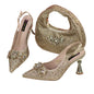 High Heels Shoes and Bags Set With Rhinestone