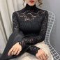 Stretch Floral Lace Petal Sleeve Shirt Women's Long Sleeved S-3XL T Shirt Ladies Perspective Blouse Tops Sexy Lace Tees Clothing