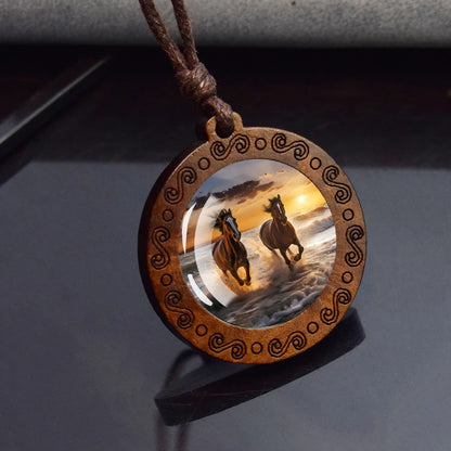 Horse Necklaces White Brown Horse Galloping Glass Dome Vintage Wooden Pendant Rope Chains Necklace Women Men Goth Jewelry Gift
