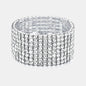 Classic Multiple Shining Rhinestone Crystal Stretch For Women Girls Bridal Wedding Wristband Elastic Bracelet Gold Silver Color