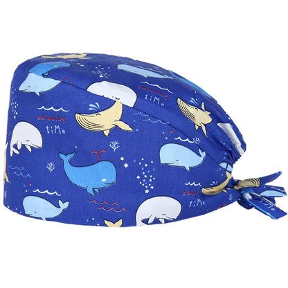 Cute Bear Print Surgical Caps for Long Hair