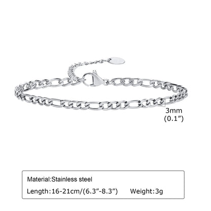 1/2/3pcs Chain Bracelet for, Stainless Steel Twisted Rope Cuban Chain