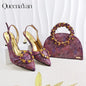 Multicolor Glitter Rhinestone Ring Handle Evening Clutch And Women High Heels Shoes Set Wedding Party Matching Bag