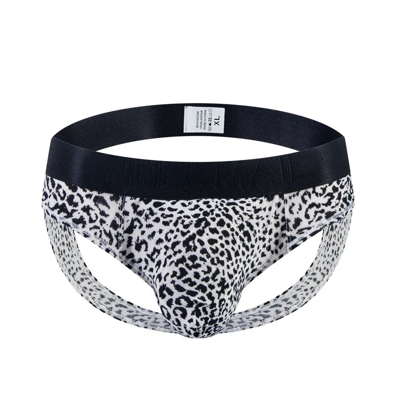 Sexy Leopard Hollow Men's Briefs  Men Underwear Low Waist Gay Jockstrap Panties Bikini Sissy Underpants Male Thong Breathable