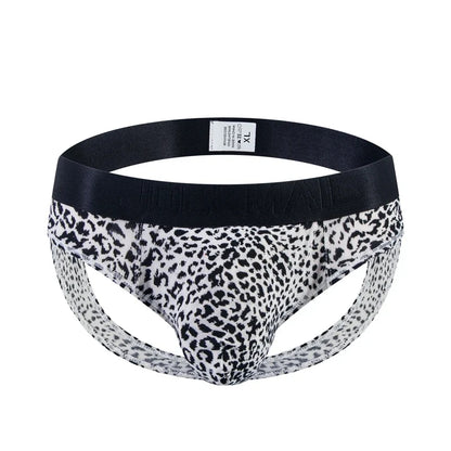 Sexy Leopard Hollow Men's Briefs  Men Underwear Low Waist Gay Jockstrap Panties Bikini Sissy Underpants Male Thong Breathable