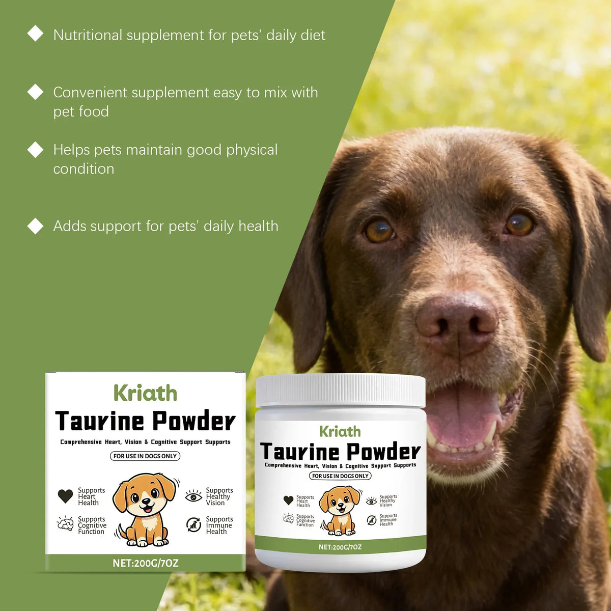 Dog Taurine Powder Easy-To-Mix Support Cognitive Health Enhance Hair Radiance Improve Heart Wellness Pet Nutritional Supplements