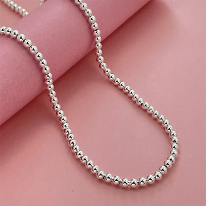 925 Sterling Silver Round Bead Chain Necklace 4/6/8mm Smooth Ball Beads 40-60CM Choker Necklaces for Women Daily Jewelry