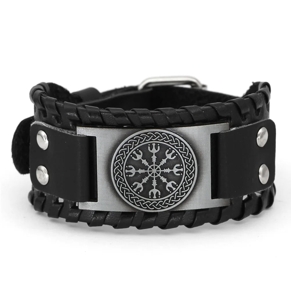 Trendy Viking Bracelet Nordic Rune Compass God Bird Charm Men's Bracelet New Fashion Leather Woven Jewelry Accessorie Party Gift