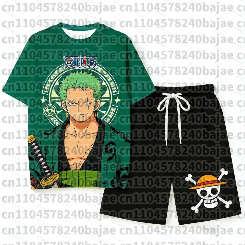 One Piece Luffy Pajama Set Anime Skull Character Sleepwear T-Shirt