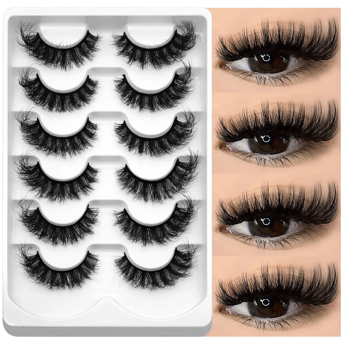 GROINNEYA Fake Lashes Fluffy Cat Eye Lashes 8D Fluffy Volume False Eyelashes D Curl Dramatic Thick Full Strip Faux Mink Lashes