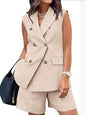 Spring Summer Women Office Shorts Suit Set Solid Khaki Sleeveless Halter Outfit 2 Piece Matching Sets For Women 2025