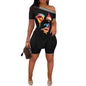 Print Two Piece Shorts Sets Women Skew Collar Short Sleeve Shirts Side Split Tops Pullover Elastic Waist Trousers Summer 2025