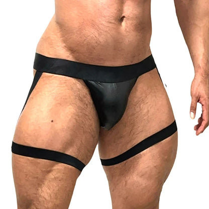 Men PU Faux Leather Jockstrap Harness Men Bondage Fetish Hombre Stage Nighclubwear Sexual Gay Underwear Pouch Strap Lingerie