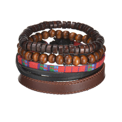 MeMolissa New Fashion Braided Wrap Leather Bracelets for Men High Quality Vintage Charm Wood Beads Ethnic Tribal Wristbands