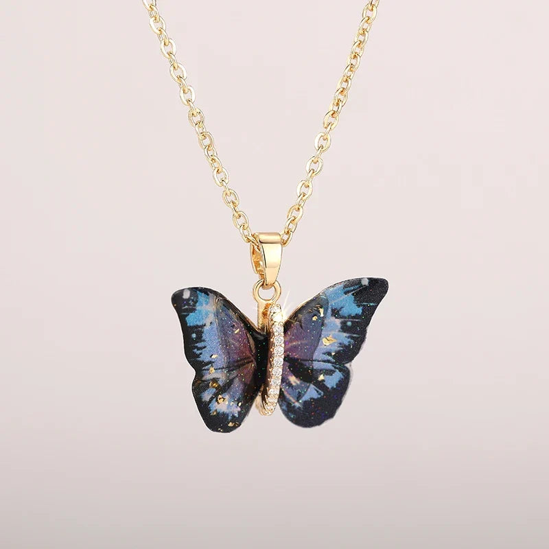 Huitan Aesthetic Butterfly Pendant Necklace for Women Silver Color/Gold Color Inlaid Shiny CZ Fashion Party Accessories Jewelry
